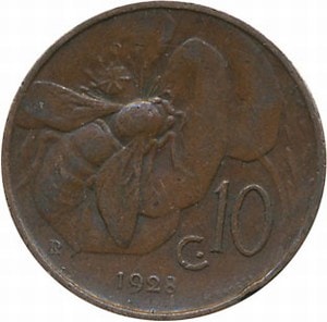 Пчела на монете 10 чентезимо Италия